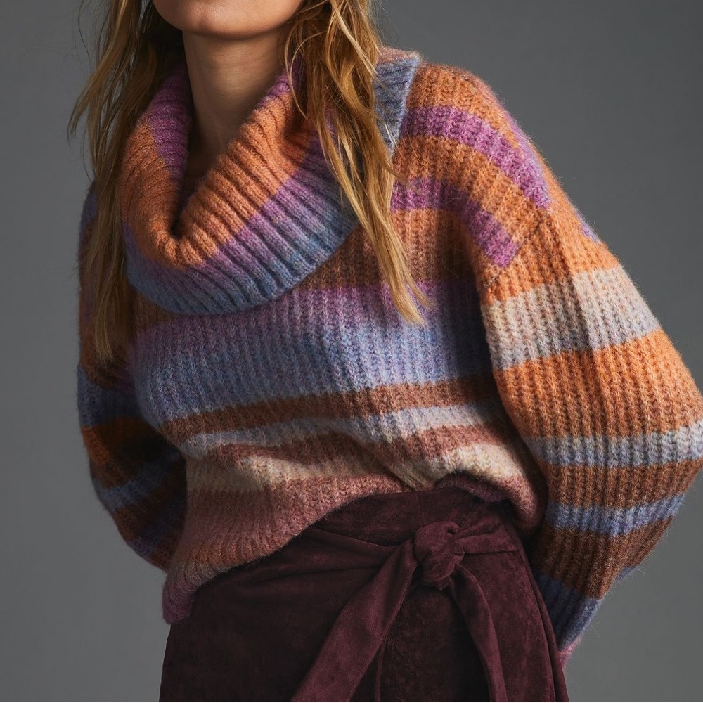 Anthropologie striped cowl neck sweater